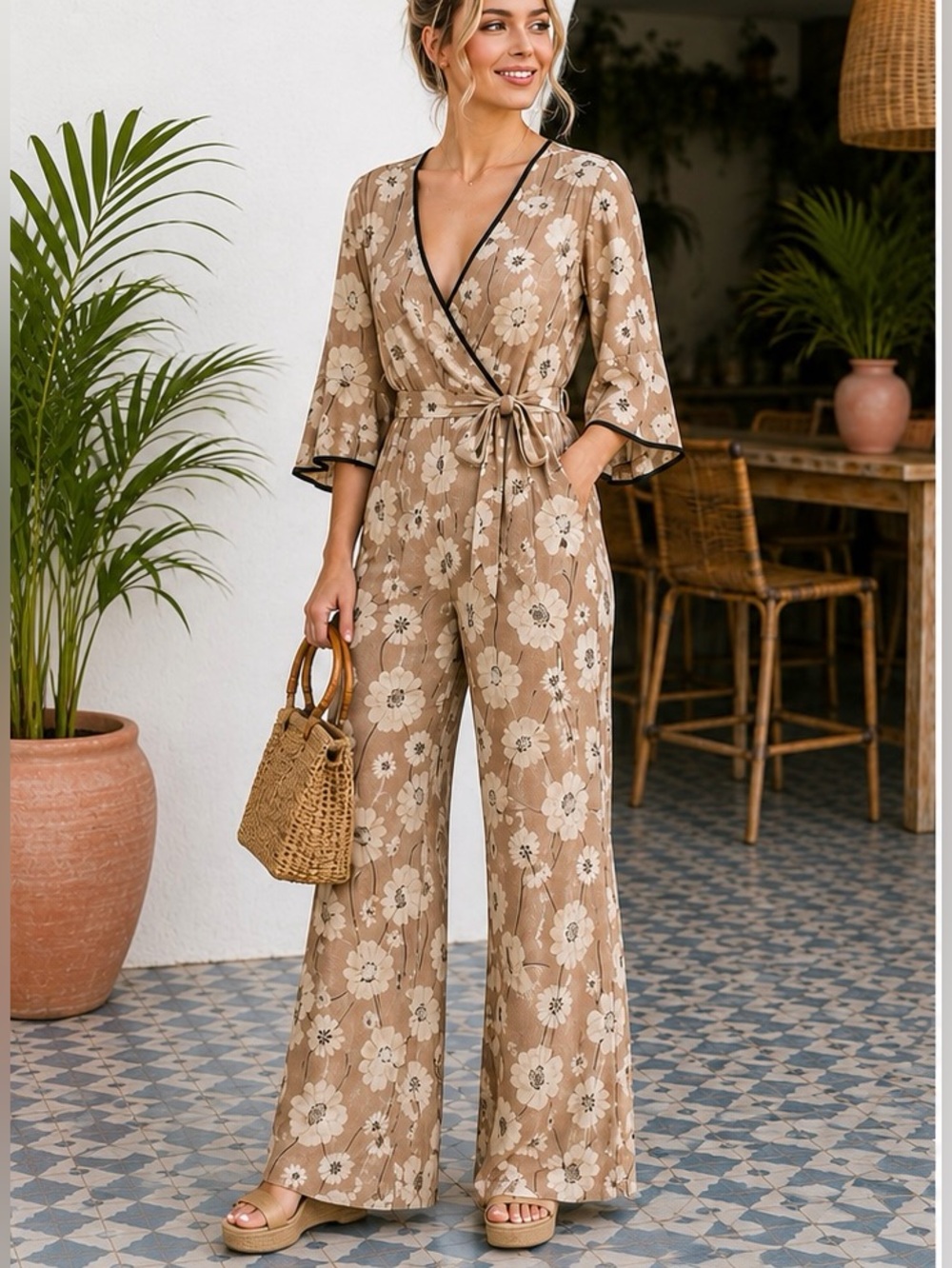 Lucca Los Angeles beige floral playsuit Small NWT  #party pants #fairycore #boho